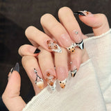 Qfdian  10pcs Handmade Press on Nails Autumn Retro Leopard Print False Nails Wearable Detachable French Oval Head Fake Nail Tips