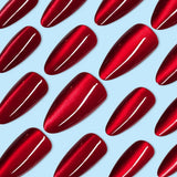 Qfdian  24pcs Glossy Red Cat's Eye Press On Nails Full Cover Nude Color Wearable Almond False Nails Charms Detachable Fake Nail For Girl