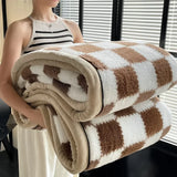 Qfdian  Checkerboard Grade A Half-sides Fleece Keep Warm Blanket Autumn Winter Warmth Throw Blankets for Sofa Napping Shawl Blanket Cozy
