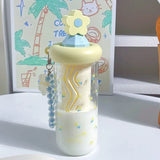 Qfdian  Cute Flower Tea Glasses With Straw Tumbler Glass Water Bottle For Girls Large Capacity Cold Coffee Juice Cups Drinking Utensils