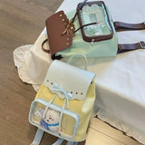 Qfdian Patchwork Contrast Color Zipper Bow Backpacks Fashion Sweet Kawaii Students Schoolbags Y2k Aesthetic Chic Transparent Schoolbags