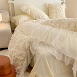 Qfdian Ins Style Korean Bedding Set Lace Seersucker 4pcs Bed Sheet Set Quilt Cover Solid Duvet Cover For Girl Spring Decor Home