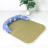 Qfdian  Cotton Linen Rattan Pet Dog Bed Mat Washable Summer Cooling Sleeping Pad with U Shaped Bolster for Dogs Cats Indoor Sofa Floor