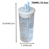 Qfdian  Cute Starry Straw Cup With Lid Transparent Plastic Tritan Water Bottle BPA Free Simple Heat-resistant Drinkware For Girl School