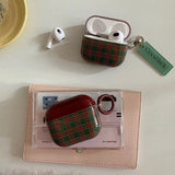 Qfdian Retro Style Grid Pattern Gloss Soft Cover Case for AirPods 4/3/2/1 Pro 2 Wireless Bluetooth Earphone Shell Good Lucky Pendant