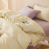 Qfdian  Striped Girls Flower Bedding Sets, Washed Cotton Bed Linens, Soft Quilt Cover Sheet Set, Simple Bedspread, Home Textiles