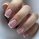 Qfdian 24Pcs Nude White French Fake Nail Short Square Nail Tips Fashion Wearable False Nails with Glue Simple Full Cover Press on Nails