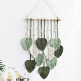 Qfdian  Nordic Woven Leaf Design Wall Hanging Tapestry Tassel Pendant Bedroom Background Wall Hanging Wall Carpet Room Decoration