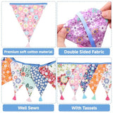 Qfdian  10.8Ft Cotton Triangle Bunting Banner 12pcs Floral Fabric Pennant Flag with Tassels, Double Side Triangle Banner Garland for We