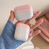 Qfdian Case for AirPods 4 Suitable Girls Silicone Earphone Coque Fashion Pink Plaid Pattern Hard House Pendant for AirPods 1 2 3 Pro 2