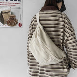 Qfdian  Vintage Canvas Y2k Chest Bags Japanese All Match Trendy Men Shoulder Bag High-capacity Grunge Students Crossbody  for Women