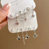 Qfdian 6PCS Y2K Punk Crystal Star Moon Pendant Earring Set For Women Girl Men Gothic Vintage Aesthetic Grunge Jewelry Ear Accessories