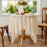 Qfdian  French Style Beige Countryside Lace Tablecloth for Living Room Bedroom Outdoor Dining Table Decorative Cover