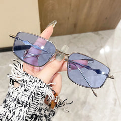 New Fashion Eyeglasses Frames For Women Men Silver Rectangle Glasses Anti Blue Light Small Square Sunglasses With Metal Frame