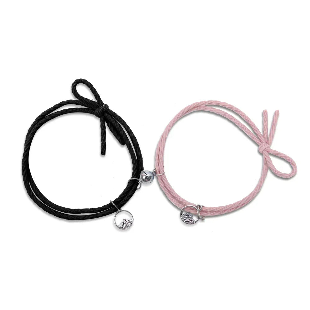 1Pair Magnetic Bracelet Lock Heart Charms Attract Couple Bracelets for Lover Friend Men Women Braid Rope Bracelets Jewelry Gift