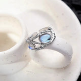 Qfdian  Punk Geometry Moonstone Open Dark Metal Ring For Women Girls Fashion Vintage Jewelry Y2K EMO Grunge EMO Accessories