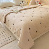 Qfdian  Japanese Minimalism Skin-friendly Summer Blanket Soft Breathable Single Double Duvet Washed Embroidered Comfortable Thin Quilt