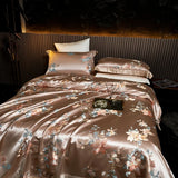 Qfdian 22 Momme Natural Mulberry Silk Luxury Bedding Set Yarn-dyed Jacquard Silk Cotton Duvet Cover Flat Sheet With Pillowcases 4Pcs