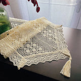 Qfdian  Light Luxury Polyester Cotton Hollow Tablecloth for Diningroom Study Table Flag TV Cabinet Dust Cover Solid Color Pastoral Style