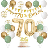 Qfdian  Sage Green Gold White 70th Birthday Decorations for Birthday Balloons Happy 70th Birthday Banner Cake Topper 70 Year Old Decor