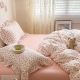 Qfdian Ins Girl Bedding Set Heart Cherry Duvet Set With Double Layer Yann Pink Four PIECE Set Simple Washing Cotton Bed Sheet Bed Sheet