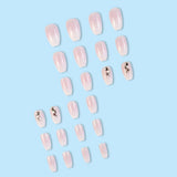 Qfdian  24Pcs Glossy Short Ballerina Press On Nails Pink Glitter Style False Nails With Rhinestone Shiny Artificial Reusable Fake Nails