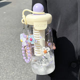 Qfdian  Cute Bow Flower Tea Glasses With Straw Bottle Cold Coffee Cups Women Glass Tumbler Juice Milk Tea Water Separation Drinkware Cup