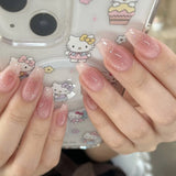Qfdian  24pcs Smudging Blush Pink Fake Nail Tips Shiny Sequins Gentle False Nails For Women Girls Ballerina Wearable Sweet Press On Nail