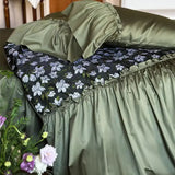 Qfdian  Egyptian Cotton Bedding Set French Vintage Green Floral Print Ruffles Duvet Cover Flat Bed Sheet Pillowcases 4Pcs