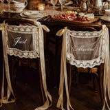 Qfdian  2pcs Personalized Lace Just Married Chair Sign for Bride & Groom Wedding Sheer Lace Signs Custom Wedding Chair Banners