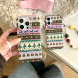 Qfdian Shiny christmas winter print shell for iphone 15pro 14promax 14 13 15 16 pro max 13promax 16pro cute colorful chain phone case