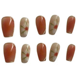 Qfdian Marble Gradient Ice Tea Flower Short Square Detachable Reusable High-Quality Elegant Brown Handmade Press On Nails