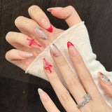 Qfdian  10pcs Handmade Red French Almond Press on Nails Christmas Gift Shiny False Nails Wearable Ins Sweet Fashion Fake Nail Tips