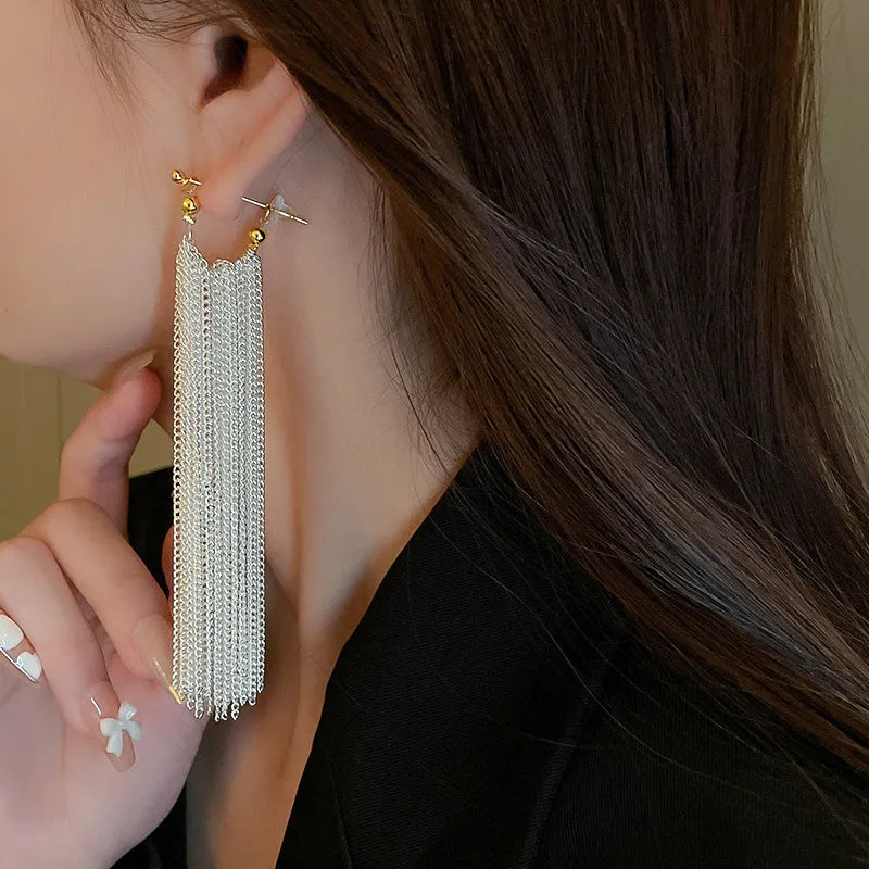 New Fashion Trend Unique Design Elegant Exquisite Light Luxury Long Tassel Earrings Female Jewelry Party Premium Gift Wholesale
