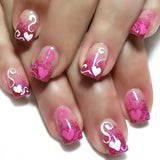 Qfdian 24pcs Mid-length French False Nails Leopard Print Gradient Design Fake Nail Ballet Datachable Press on Nails Finished Manicure