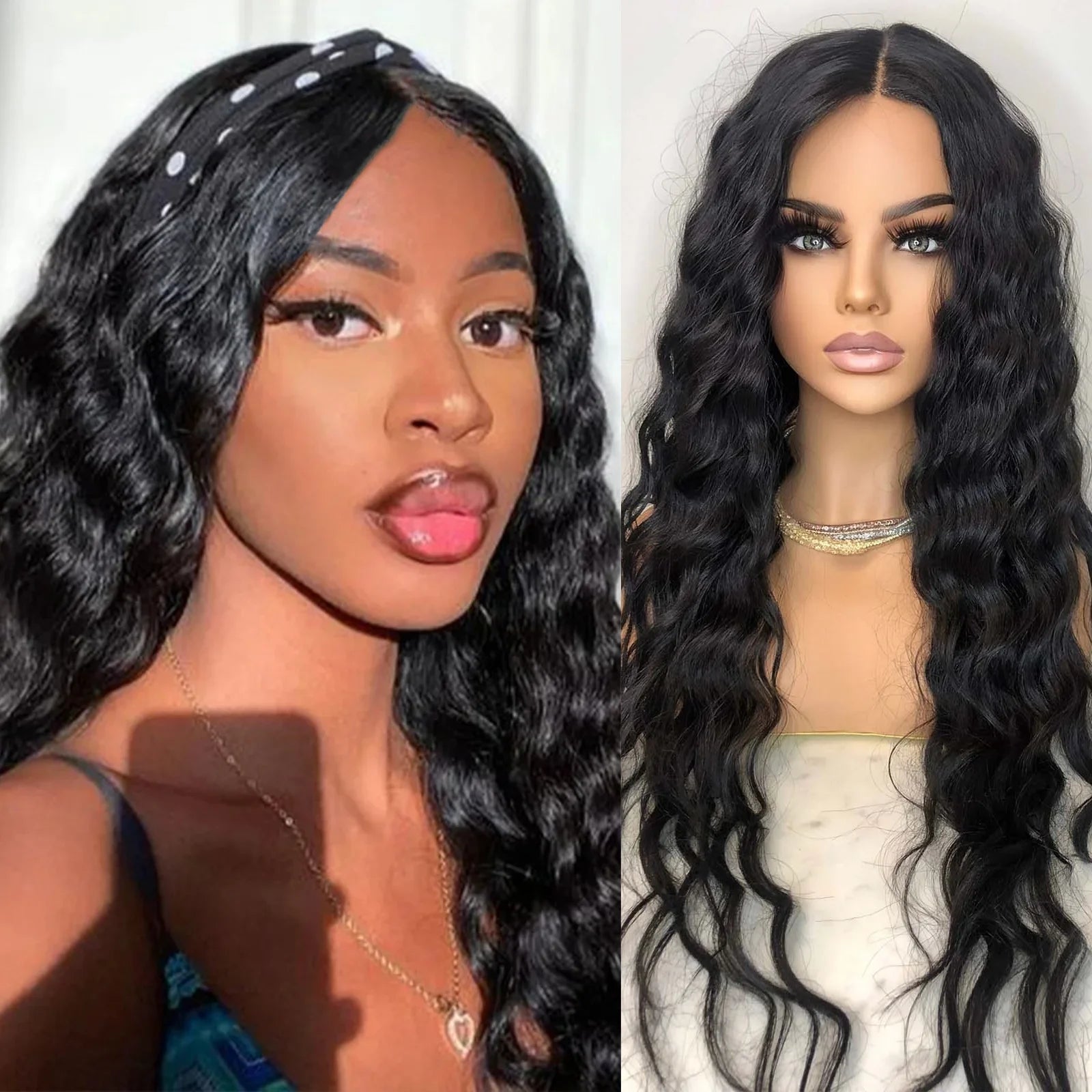 Qfdian 13X4 Black Wig Deep Curly Synthetic Lace Front Wig Natural Afro Long Black Hair Deep Wave Lace Frontal Wigs for Women Party