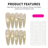Qfdian  10pcs Handmade Long Almond Press on Nails Gradient French Cat Eye False Nails Pink Flower Design Fake Nails for Women Wearable
