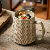 Qfdian  Vintage Relief Coffee Cup 760ml High-capacity Drinkware Ceramic Mug Spoon with Lid Household Water Cups Fathers Day Gift