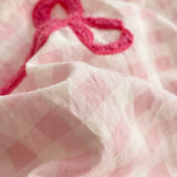 Qfdian  Korean Style Bedding Sets Pink Grid Bow Quilt Cover Romantic Bed Sheet Sets Woman Girls Bedroom Duvet Cover 4pcs