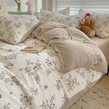 Qfdian Floral print French Style Bedding Set Bubble cotton Duvet Cover Set Washed Cotton Flat Sheet set Queen For Girl Decor Home