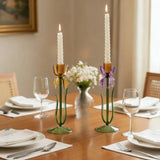 Qfdian  Modern Three-dimensional Iris Flower Glass Candle Holder Romantic Tall Feet Candlestick  Wedding Dinner Table Home Decoration