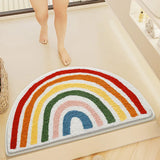 Qfdian  Ins Style Rainbow Bathroom Floor Mat Shower Room Absorbent Foot Mat Bathroom Door Mat Semi-circle Non-slip Bath Carpet