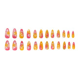Qfdian  24pcs Gold Pink Flower Press On Nails Glossy Almond Autumn Wearable Fake Nails With Pearl Gold Ball Decor Ballet False Nail Tips
