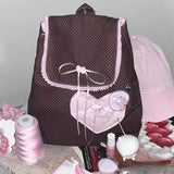 Qfdian  Y2k Aesthetic Patchwork Heart Pockets Women Backpack Fashion Chic Sweet Bow Dots Backpacks Students All Match Preppy Schoolbags