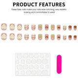 Qfdian  24pcs Spring Day Little Fresh False Nails Gradient Line Dot Love Heart Designs Press On Nails Pink Short Square Fake Nail Tips