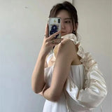 Streetwear Solid Ins Casual Women's Handbags Y2k Aesthetic All Match Pleated Shoulder Bags Korean Fairy Chic Simple Underarm Bag