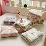 Qfdian  INS Princess Bedding Set New Soft Wrinkled Double-layer Bed Flat Sheet Twin Queen Size Duvet Set Pillowcase Bed Linens