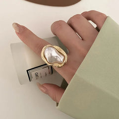 New Design Starfish Pearl Ring Shape Gold Color Adjustable Rings For Women Korean Fashion Jewelry Party Luxury Accessory