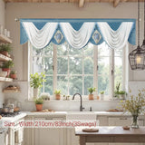 Qfdian  1Pc,Blue and White Luxury Waterfall Valance Curtain Hanging for Luxury Window Thick Swag with Pendant Beads Window Bedroom Decor