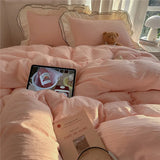 Qfdian  3/4Pcs Korean Princess Style Ruffles Bedding Set Skin-friendly Soft Duvet Cover Set Bed Sheet Or Bed Skirt Pillowcases